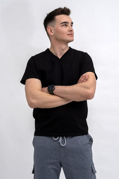 T SHIRT MĘSKI  DO V CZARNY