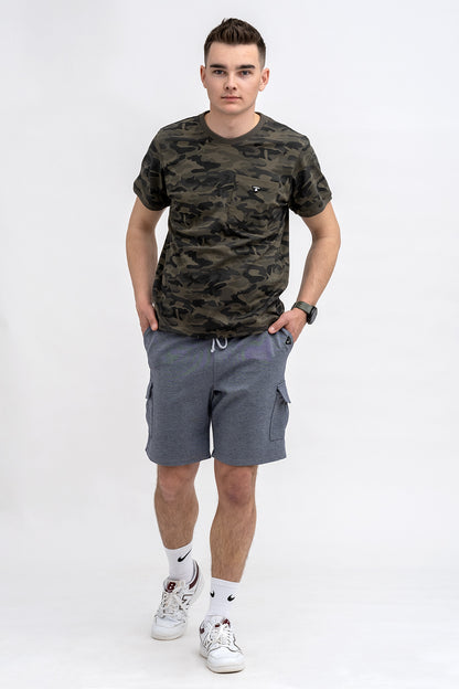 T SHIRT MĘSKI BASIC  Z KIESZONKĄ MORO ZIELONY