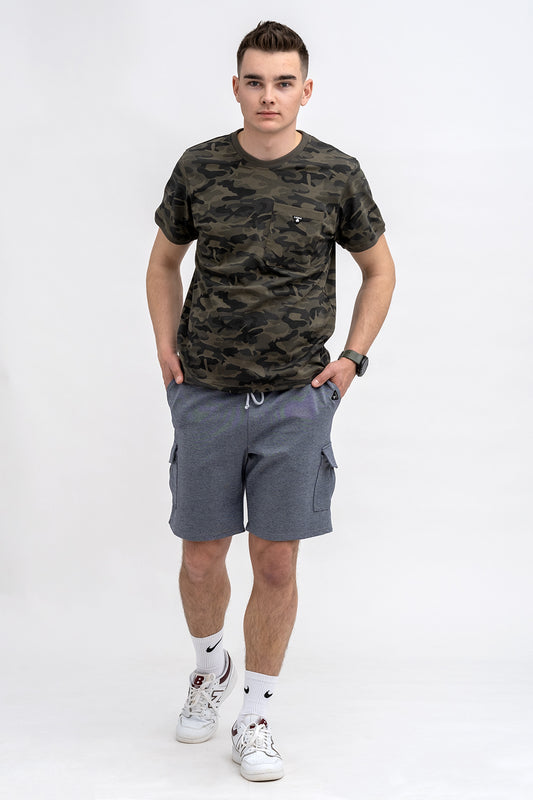 T SHIRT MĘSKI BASIC  Z KIESZONKĄ MORO ZIELONY