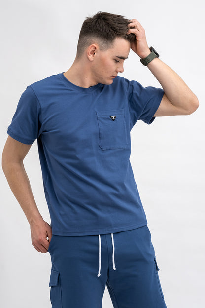T SHIRT MĘSKI  BASIC DENIM Z KIESZONKĄ