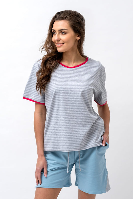 T-SHIRT DAMSKI "ROSE" SZARA W PASKI