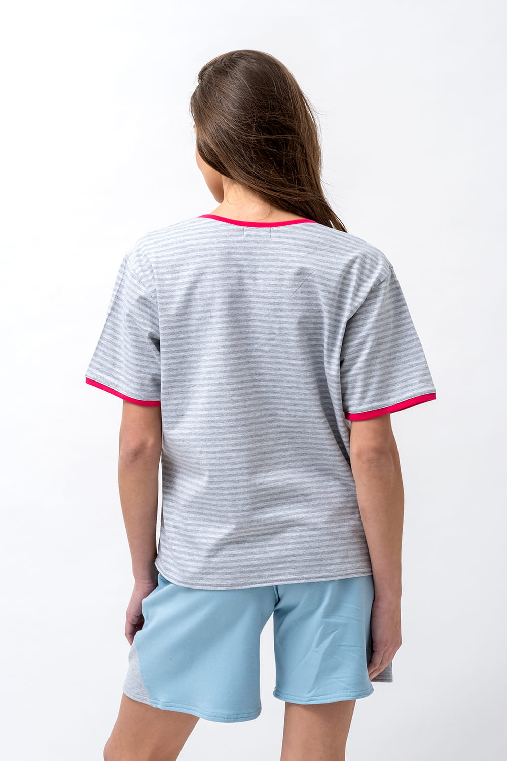 T SHIRT DAMSKI "ROSE" SZARA W PASKI