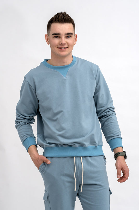 BLUZA  MĘSKA BASIC DO V  NIEBIESKA