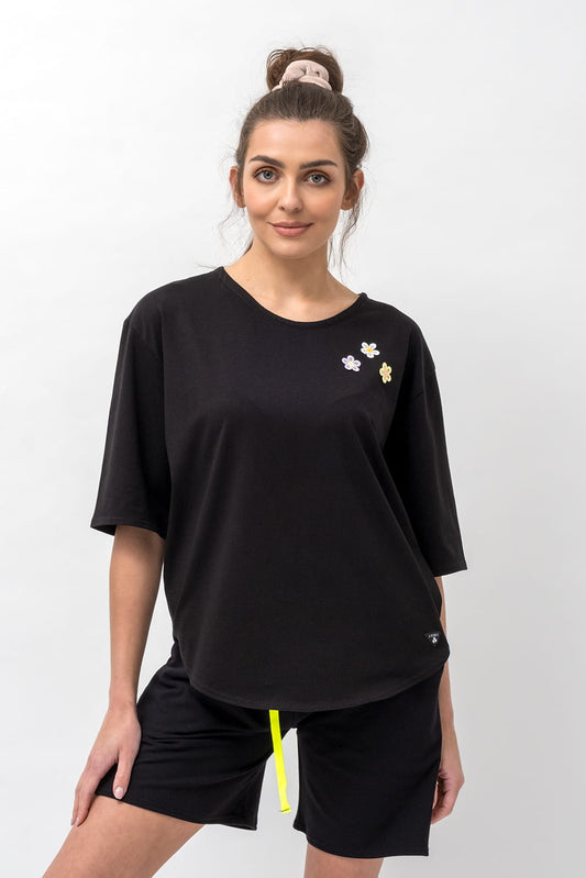 T-SHIRT ASYMETRYCZNY DAMSKIE "SHAKIRA" CZARNY