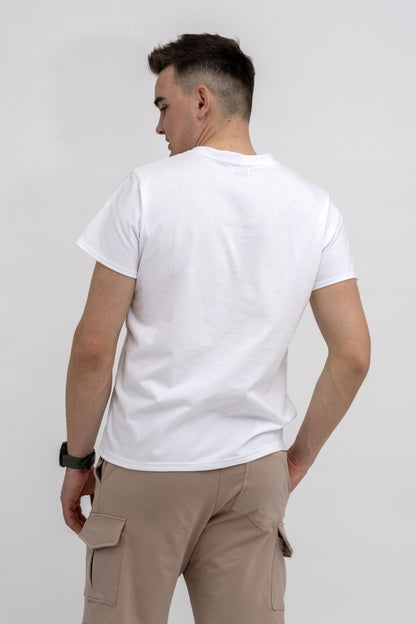 T SHIRT MĘSKI BIAŁY DO V  Z NADRUKIEM