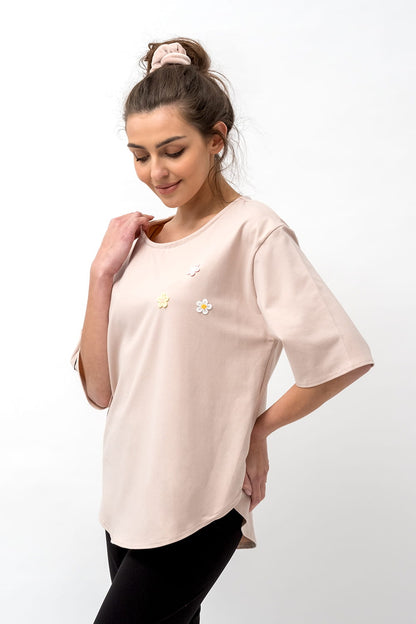 T SHIRT ASYMETRYCZNY DAMSKI "SHAKIRA" BEŻ