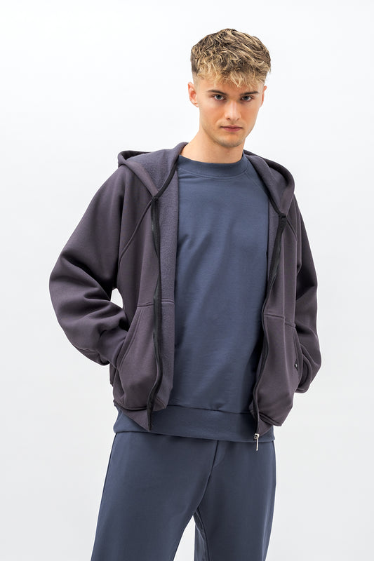 BLUZA Z KAPTUREM  NA ZAMEK CIEPŁA ,,BERET" GRAFIT