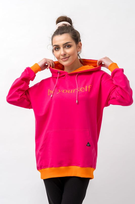 BLUZA Z KAPTUREM DAMSKA "KOLOROWO MI" FUKSJA