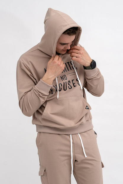 BLUZA Z KAPTUREM MĘSKA „No Limits No Excuses” CAPUCINO