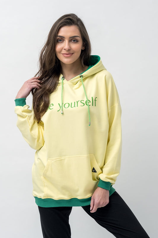 BLUZA Z KAPTUREM DAMSKA "KOLOROWO MI" ŻÓŁTA