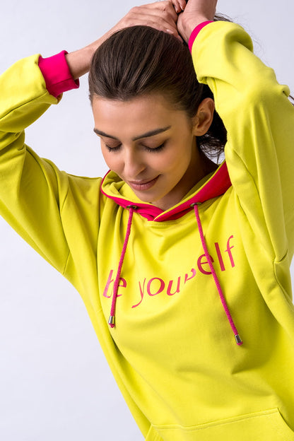 BLUZA Z KAPTUREM DAMSKA "KOLOROWO MI" LIMONKA