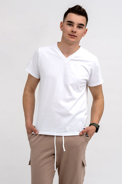 T SHIRT MĘSKI  DO V BIAŁY