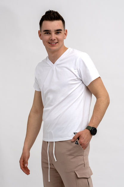 T SHIRT MĘSKI  DO V BIAŁY