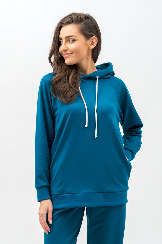 BLUZA Z KAPTUREM ,,SEHER" PETROL