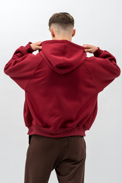 BLUZA Z KAPTUREM  NA ZAMEK CIEPŁA ,,BERET" BORDO