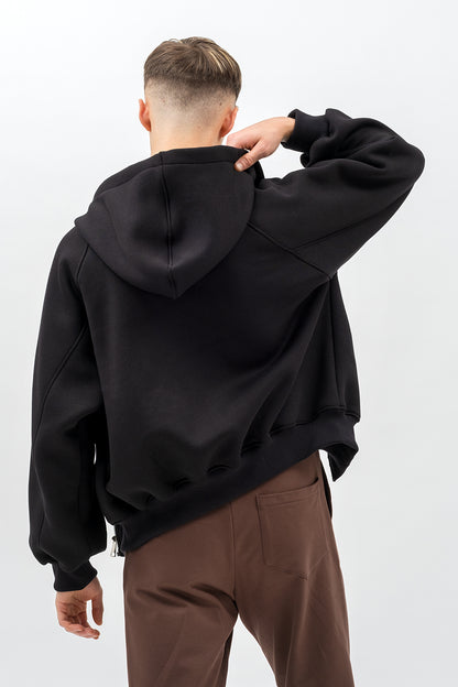 BLUZA Z KAPTUREM  NA ZAMEK CIEPŁA ,,BERET" CZARNY