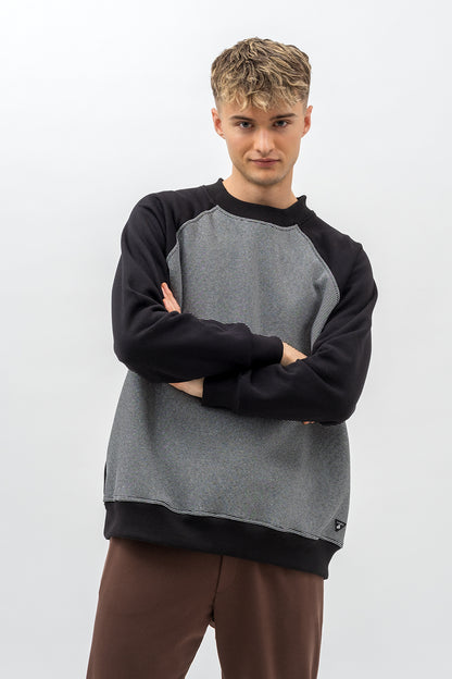 BLUZA  MĘSKA RAGLAN  BASIC ,VOLKAN" CZARNY/PASKI