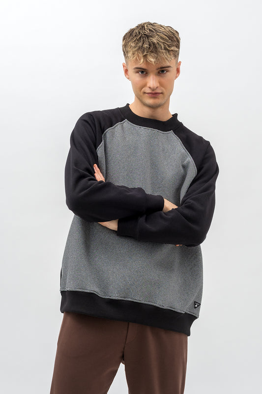 BLUZA  MĘSKA RAGLAN  BASIC ,VOLKAN" CZARNY/PASKI