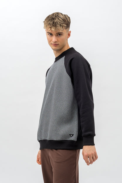 BLUZA  MĘSKA RAGLAN  BASIC ,VOLKAN" CZARNY/PASKI