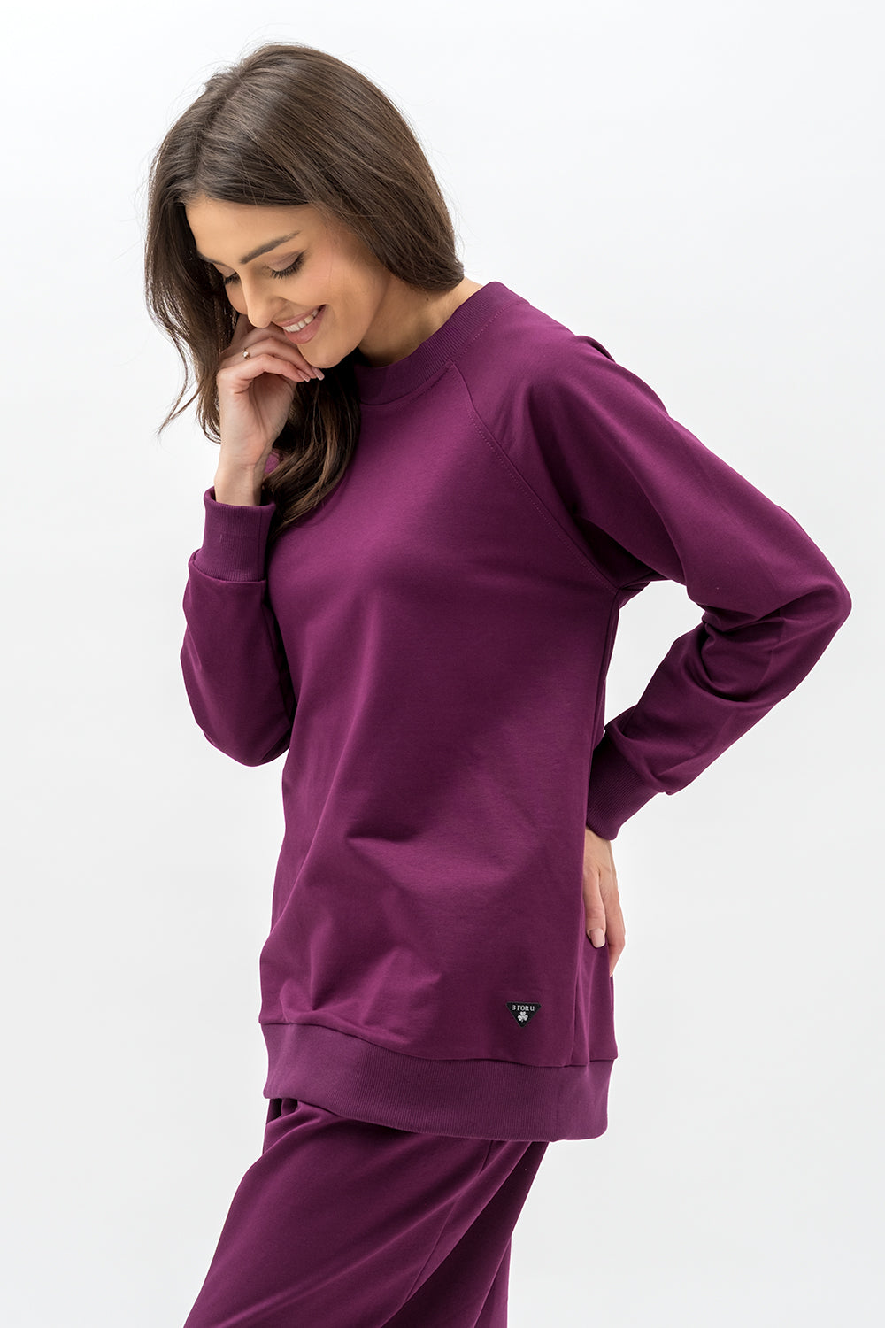 BLUZA DAMSKA RAGLAN  BASIC ,,ADALET" BAKŁAŻAN