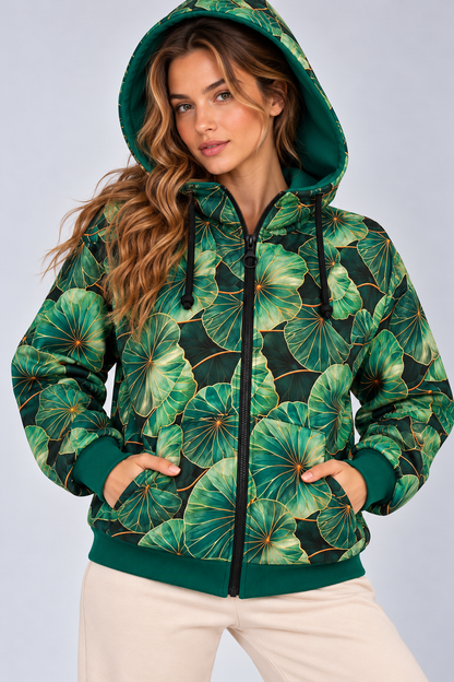 BLUZA NA ZAMEK SUZANA ZIELONE LIŚCIE