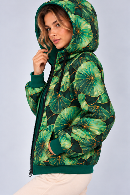 BLUZA NA ZAMEK SUZANA ZIELONE LIŚCIE