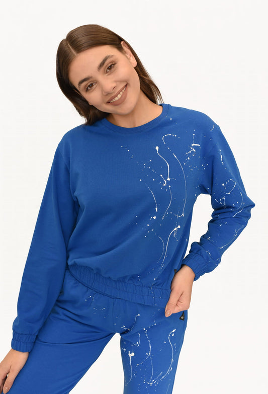 BLUZA HAPPY SZAFIROWA MALOWANA