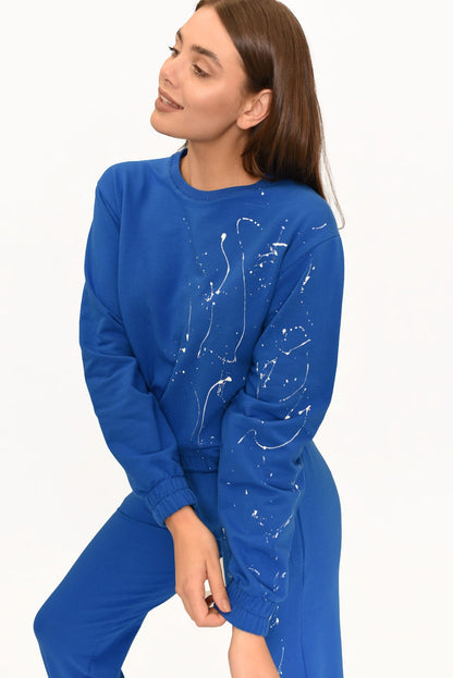 BLUZA HAPPY SZAFIROWA MALOWANA