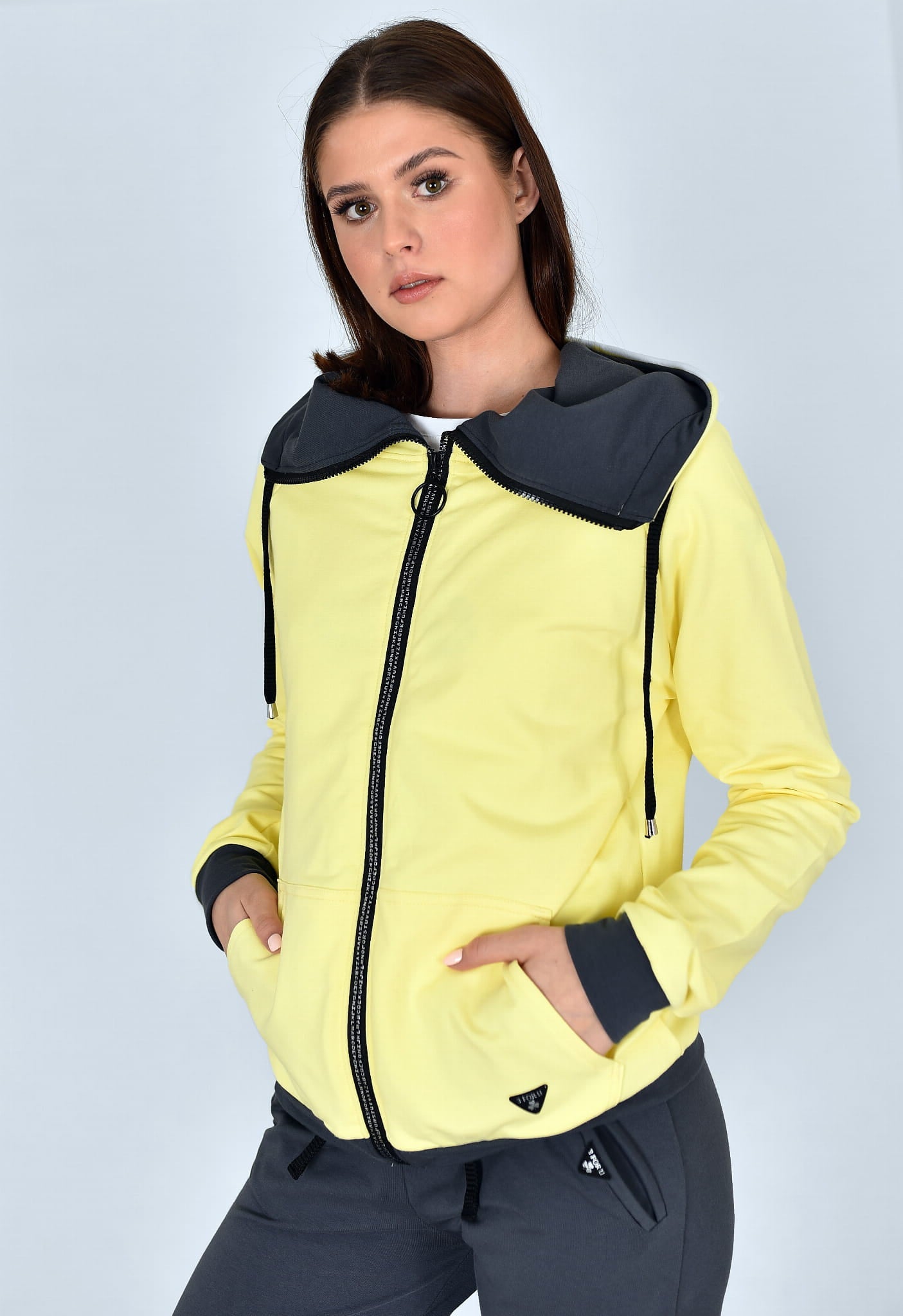 BLUZA NA ZAMEK ŻÓŁTO/POPIELATA SUZANA