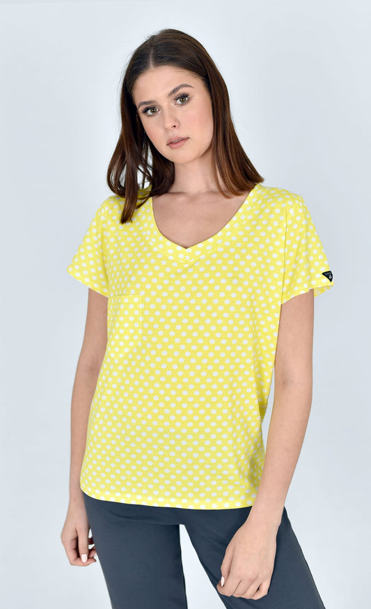 T-SHIRT V-NECK CYTRYNKA W KROPKI