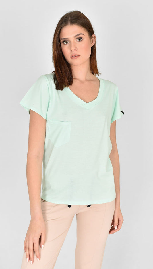 T-SHIRT MIĘTOWY V-NECK